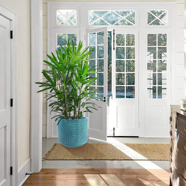 English Elm Ceramic Handcrafted Cyan Planter - Stylish Modern Flowerpot For Garden, Patio, Or Windowsill Decor W3273P326368