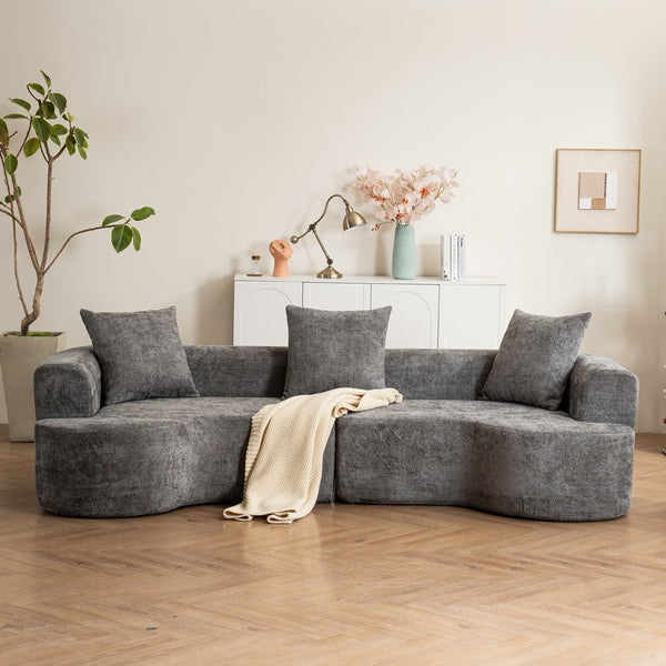 English Elm Modern curved sofa with extra-deep seat, cloudlike sponge support, high-carbon spring core, breathable cotton-linen fabric for lasting comfort and durability Gray W2012S00007