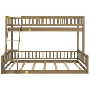 English Elm Twin Twin XL over Queen bunk bed with ladder and guardrails, sturdy pine MDF frame for small rooms Walnut GX000464AAD