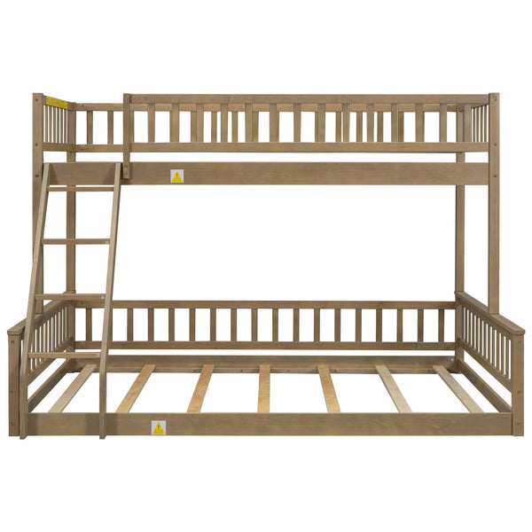 English Elm Twin Twin XL over Queen bunk bed with ladder and guardrails, sturdy pine MDF frame for small rooms Walnut GX000464AAD