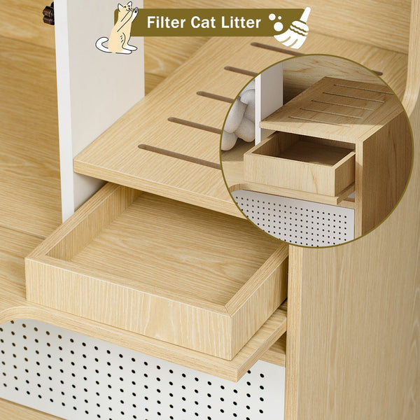 English Elm Modern 2 IN 1 Cat Furniture Litter Box Enclosure with Flip-Down Door, Grooved Entry & Storage Shelf N843P251413N
