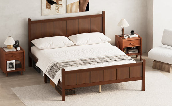 English Elm Queen Platform Bed Shaker Farmhouse Style with Vertical Slat Headboard and Wood Grain Finish Dark Walnut N733P422480P