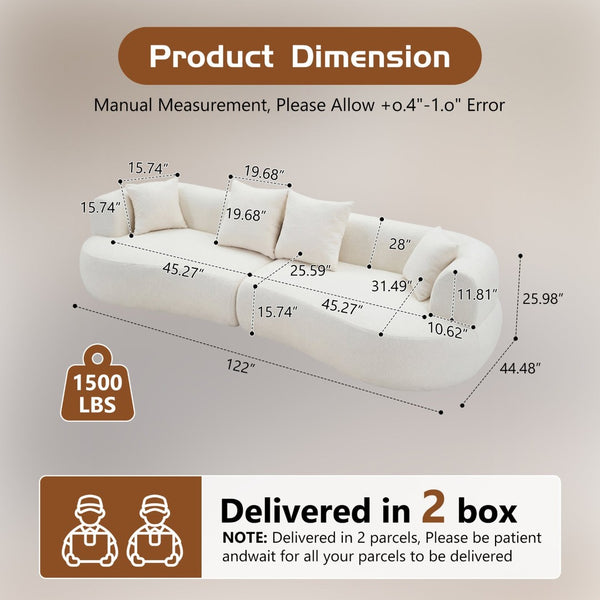English Elm Modern Arc Sectional Sofa with Boneless Foam Deep Seats for Open Concept Living Rooms White W3728S00011