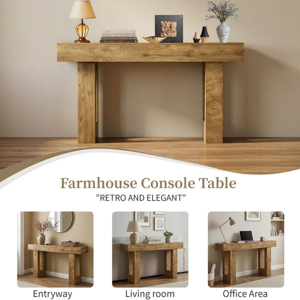 English Elm 63'' Farmhouse Console Table Rustic Wood Grain Sofa for Entryway or Hallway W3204P401255