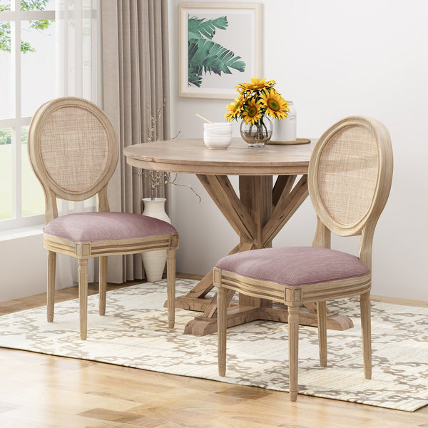 English Elm Christopher Knight Home® - DININGCHAIR Elegant Wicker & Fabric Dining Seat with Carved Legs Distressed Finish for Stylish Homes Blush 65165.00LBLSH