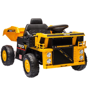 English Elm Qaba 12v Kids Dump Truck Ride on with Electric Bed Shovel and Spring Suspension W2225P249822