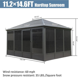 English Elm 11.2x14.6ft Aluminum Solarium Hardtop Gazebo with Steel Roof and Sliding Door W1859P276734