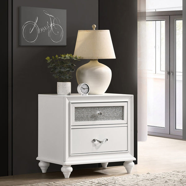 English Elm 2 Chic Two-Drawer Nightstand with Sparkling Acrylic Panels and Faceted Crystal Hardware for Glam Bedrooms White B016P255554