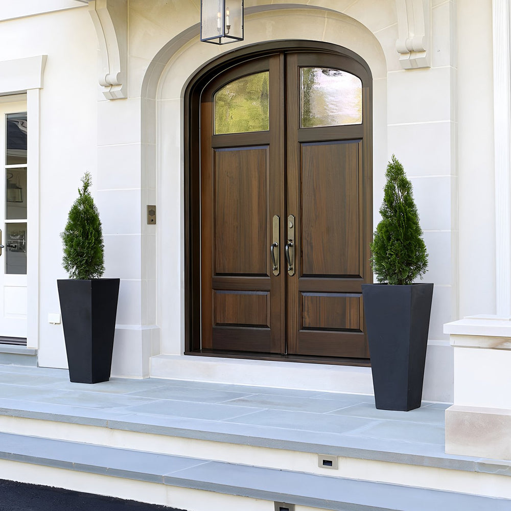 English Elm 22"Tall Modern Planter Set of 2 Black – Self-Watering Porch Pots with Drainage, Inner Bucket, Gauge W3101P335175