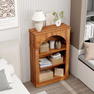 English Elm Vintage Hand-carved Solid Wood Bookcase Tall Arched Open Shelf Cabinet for Living Room W3123P485376