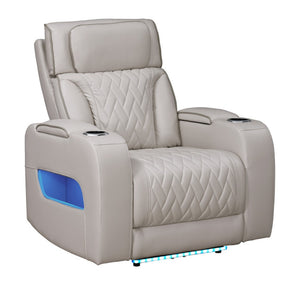 English Elm Jazmina Quilted Leather Aire Power Recliner with Led Lighting Usb Charging Storage White B2749P413352