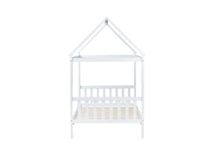 English Elm Twin House Bed with Headboard and Footboard — Space-Saving Rubberwood Frame, Playful Architectural Design White W504P225951