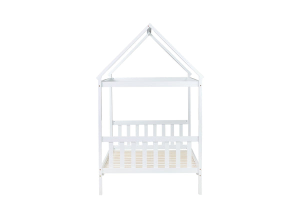 English Elm Twin House Bed with Headboard and Footboard — Space-Saving Rubberwood Frame, Playful Architectural Design White W504P225951