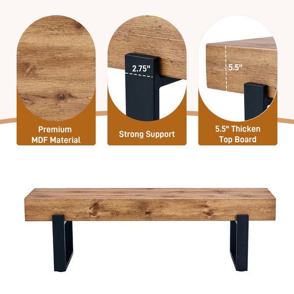 English Elm 59" Farmhouse Dining Bench with Metal Legs — 59x15.75in Sturdy Entryway, Shoe & Bed Bench, 250lb Capacity WF320038AAE