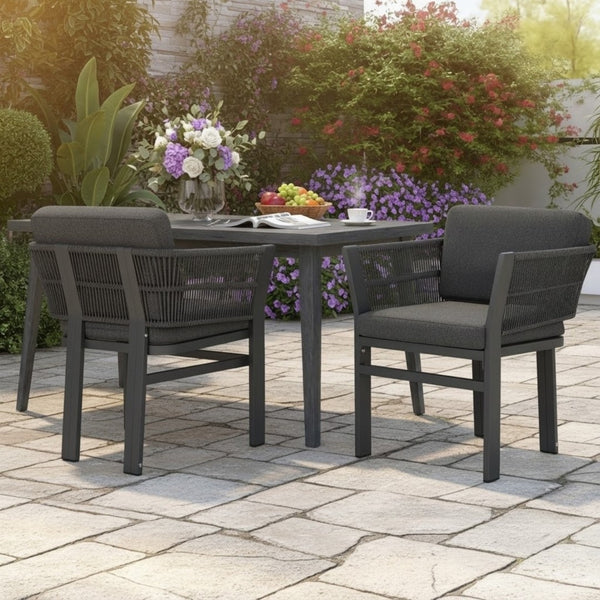 English Elm Outdoor Woven Rattan Aluminum Dining Chairs Set of 2 Coastal Patio Seating Grey N779P368549G