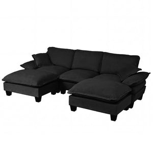English Elm Modular Chenille Cloud Sectional with Sculptural Curved Arms and Movable Ottoman Black W3163S00121