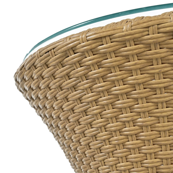 English Elm Christopher Knight Home® - KONO 3PC Outdoor Boho Faux Wicker Chat Set with Tempered Glass Table, Beige Cushions, Durable Elegance N775P245731B