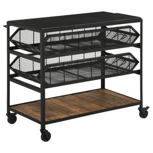 English Elm Ingalls Farmhouse-Industrial Black Metal Storage Cart with Walnut Shelves, Casters for Mobility and Display B062P350430