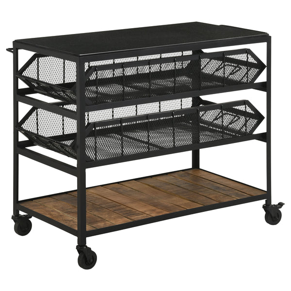 English Elm Ingalls Farmhouse-Industrial Black Metal Storage Cart with Walnut Shelves, Casters for Mobility and Display B062P350430