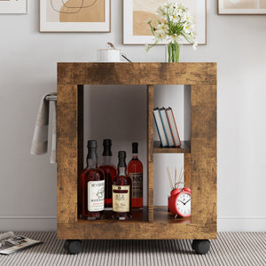 English Elm Mid-century movable brown trolley side cabinet with shelves, 500lb capacity, MDF, versatile storage and style W1278P226002