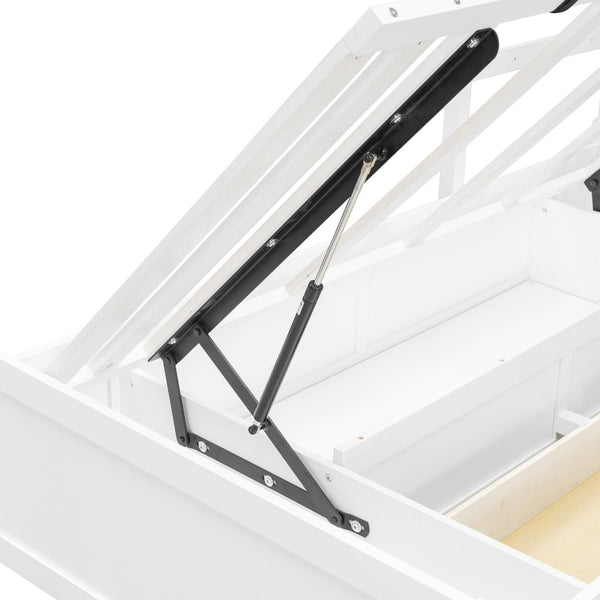 English Elm Twin Bunk Bed with Wardrobe Drawers Hydraulic Lift Shelves Kids Storage White LT000666AAK-1