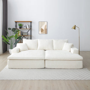 English Elm 102" Oversized Sectional Double Lounge Chaise - Plush Corduroy Cloud Sofa Bed, No Assembly, Cozy Modular Comfort W1117S00252