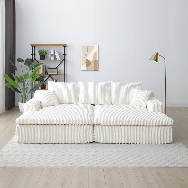 English Elm 102" Oversized Sectional Double Lounge Chaise - Plush Corduroy Cloud Sofa Bed, No Assembly, Cozy Modular Comfort W1117S00252