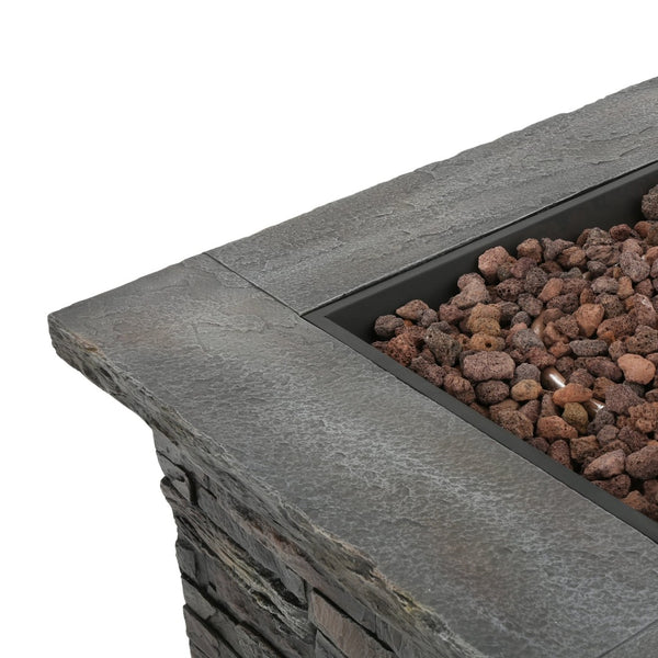 English Elm 33" Square Mgo Propane Fire Pit 40000 Btu Stone Finish Outdoor Patio Focal Point 60676.00NTL-40K