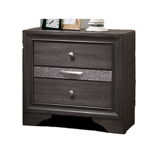 English Elm Contemporary Nightstand with Silver Accents, Solid Wood Veneer, English Dovetail Drawer, Sleek Shine Gray 30 L x 20 W x 30 H B2741P375929