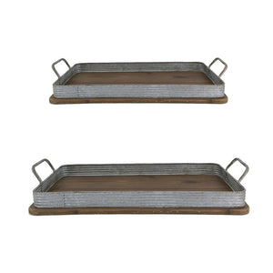 English Elm S/2 Rustic Fir Wood Serving Trays with Iron Accents for Farmhouse Tablescapes W2078P495641