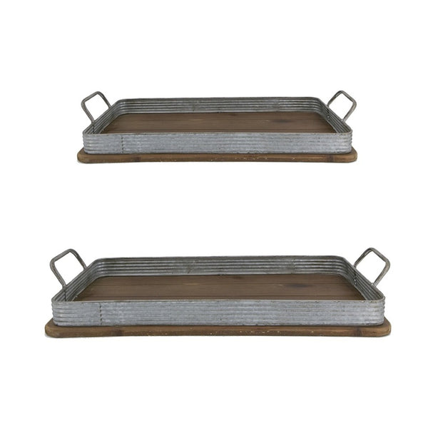 English Elm S/2 Rustic Fir Wood Serving Trays with Iron Accents for Farmhouse Tablescapes W2078P495641