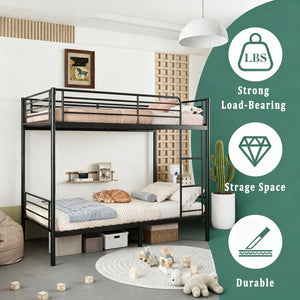 English Elm Bunk Bed Twin Over Twin With Ladder, High Guardrail & Storage - Versatile Metal Design, Noise-Free W3752P378626