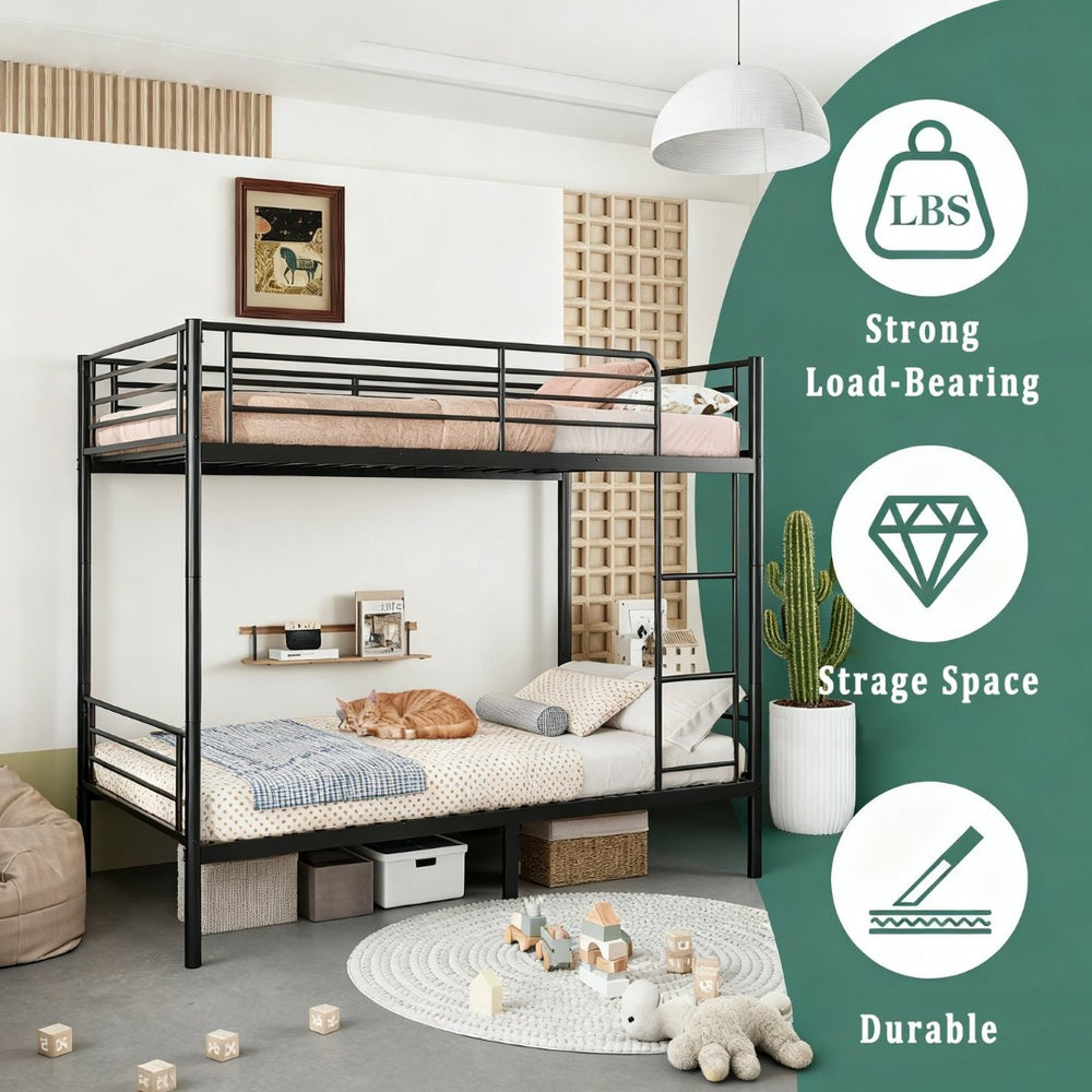 English Elm Bunk Bed Twin Over Iron Frame Full Guardrail Ladder No Box Spring Needed W3752P449023