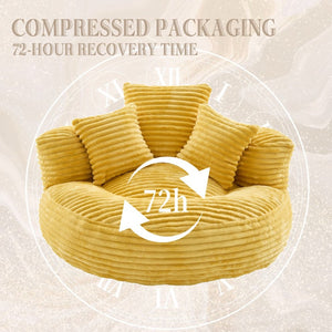 English Elm Bean Bag Sofa Oversized Corduroy Floor Lounge Chair with Armrests Pillows Foam Fill Mustard Yellow W395P426812