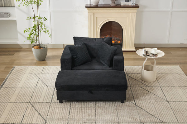 English Elm Chaise Lounge Chair With Storage Ottoman - Modern Upholstered Sofa Bed For Stylish Living Spaces W1170P353050