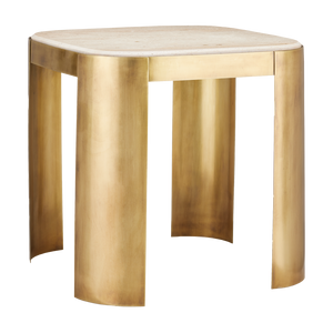 Sev Travertine Accent Table – Modern Gold-Finished Design with Natural Stone Top for Chic Interiors