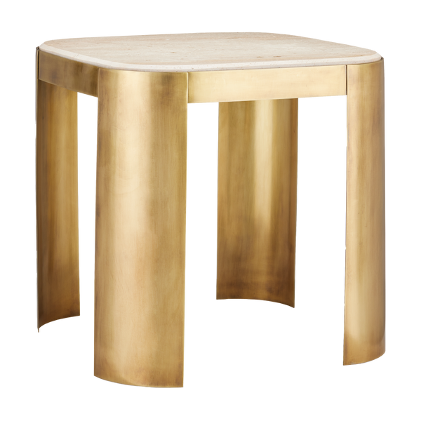 Sev Travertine Accent Table – Modern Gold-Finished Design with Natural Stone Top for Chic Interiors