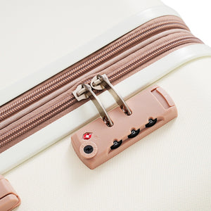 English Elm Luggage 3 Piece Abs Hard Shell Set with Usb Port Cup Holder and Spinner Wheels Beige+Gold N726P170956R