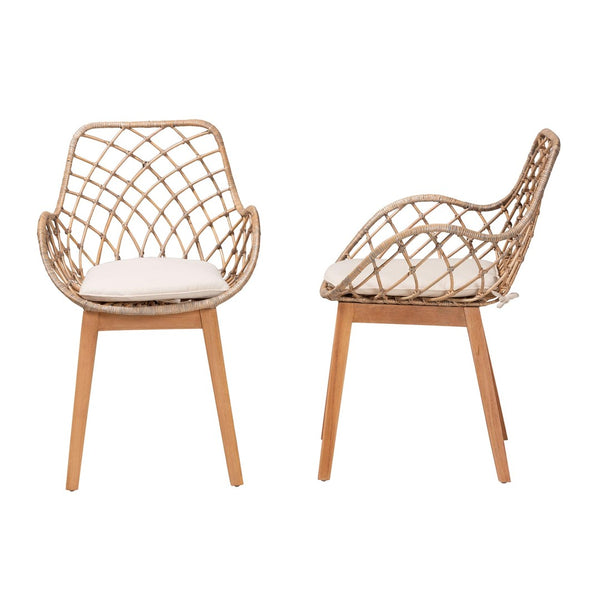 English Elm Modern Boho Rattan Rod Dining Chair Set of Two with Crisscross Base for Casual Spaces B2750P420379