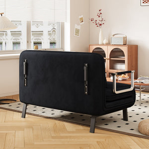 English Elm 39″ Convertible Chair Bed with Adjustable Backrest & Pillow, Steel-Frame Sleeper Chair for Small Spaces Comfortable Multifunctional Lounge Sofa Black W1767P192815