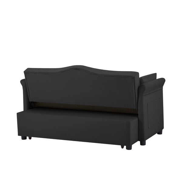 English Elm Black Velvet Sleeper Sofa Bed Convertible Velvet Futon with Foam Seat, Solid Wood Frame, Compact Design W588P246470