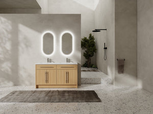 English Elm 60" Freestanding Bathroom Vanity with Dual Resin Sinks, Spacious Soft-Close Cabinet Storage, Durable Finish Oak W1972S00026