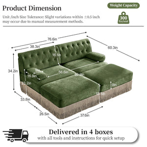 English Elm With Tufted Velvet Sectional Sofa Two Ottomans Tassel Skirt French Chesterfield Living Room Green W714S01745