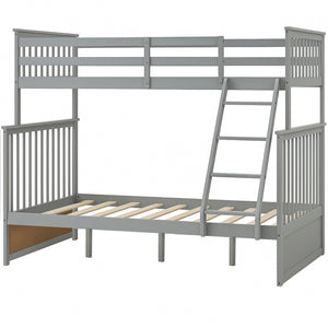 English Elm Twin Solid Pine Over Full Bunk Bed Gray with Ladder, Full-Length Guardrail, Sturdy Frame, Safe Design W495S00011