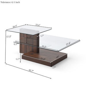 English Elm Glass Three Tier Z Shape Coffee Table Tempered Clear Modern Living Room Display Walnut W1117P276608
