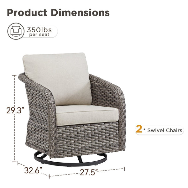 English Elm Outdoor Swivel Glider Wicker Chairs Set of 2 with All-weather Pe Rattan Porch Seating T3773P418582
