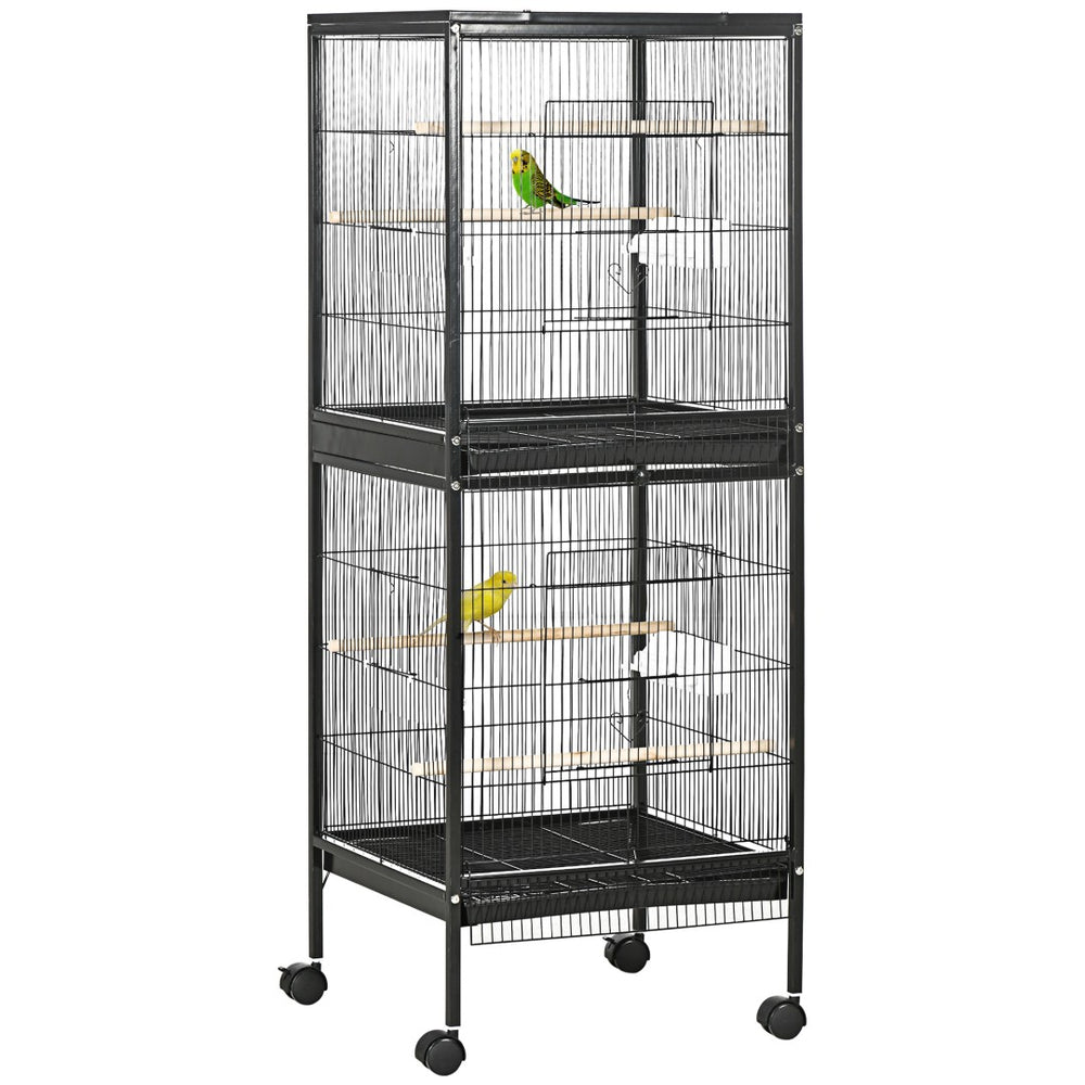 English Elm Pawhut Double Stacked Aviary Steel Bird Cage with Rolling Casters for Small Birds W2225P173760