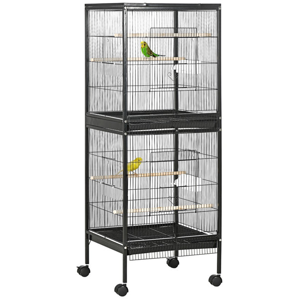 English Elm Pawhut Double Stacked Aviary Steel Bird Cage with Rolling Casters for Small Birds W2225P173760