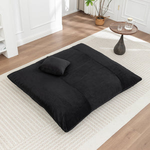 English Elm Floor bean bag chair corduroy lounger with removable washable cover, cozy adult & kid seating for home relaxation Black W1170P337429