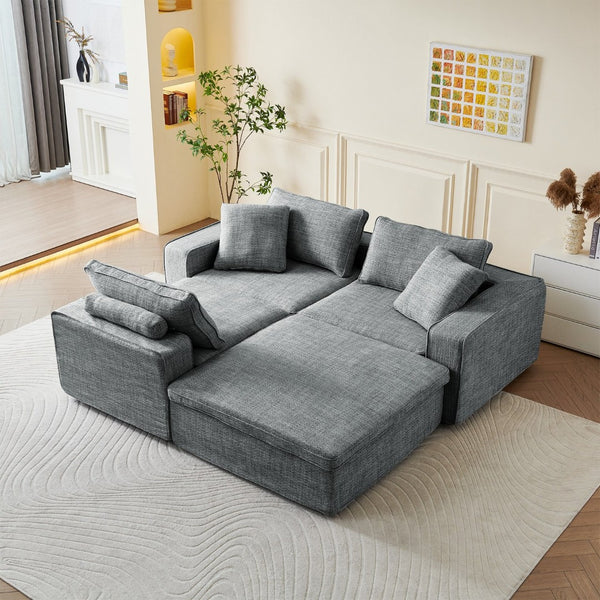 English Elm Cloud Couch Modular 4 Seater Sofa with Washable Linen and Pocket Spring Cushions Dark Gray W1765S00142